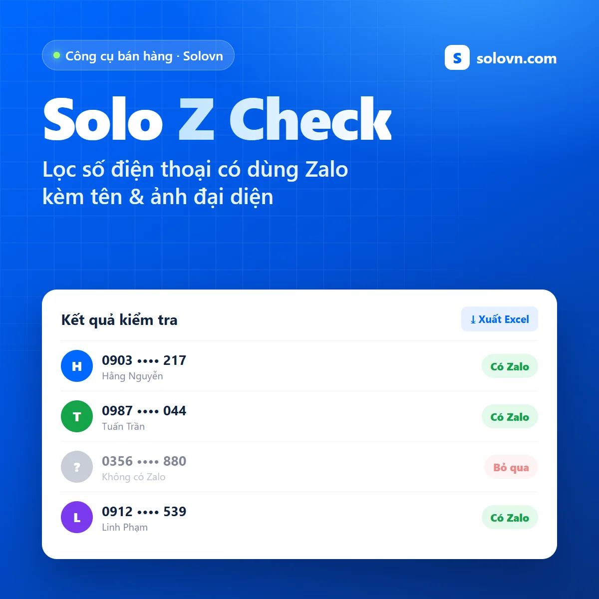 Solo Z Check - Phần mềm kiểm tra số điện thoại có dùng Zalo