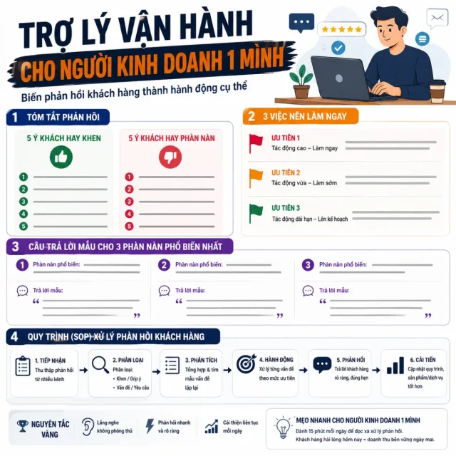 Trợ lý AI tóm tắt phản hồi khách + lập quy trình