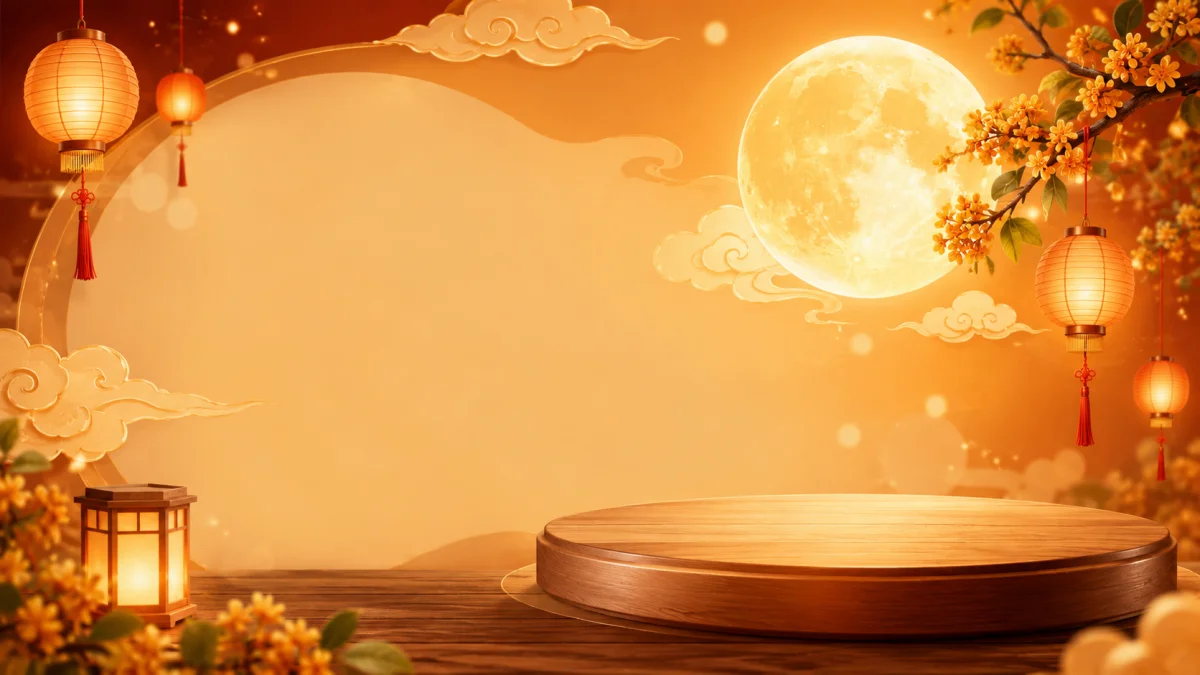 Nền banner Trung thu: đèn lồng, trăng rằm ấm áp