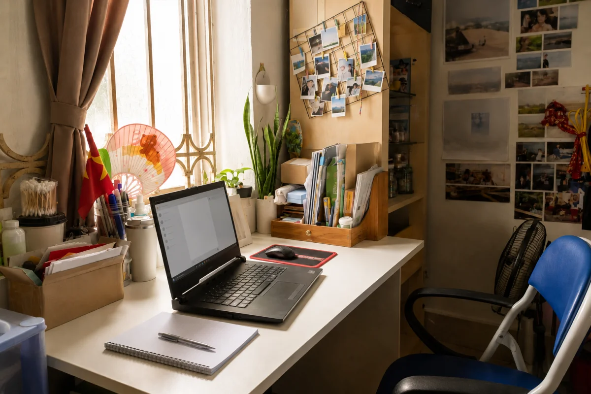 Ảnh góc làm việc freelancer, studio tại gia gọn đẹp