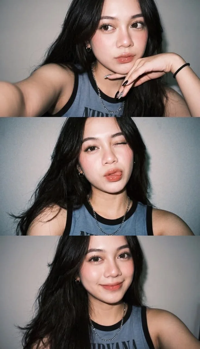 Ảnh collage selfie flash kiểu Gen Z (3 khung dọc) chân thực