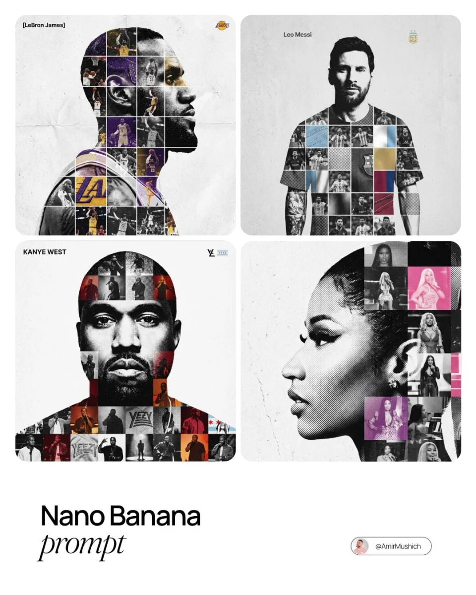 Poster tribute nhân vật kiểu lưới ảnh ghép trong bóng chân dung