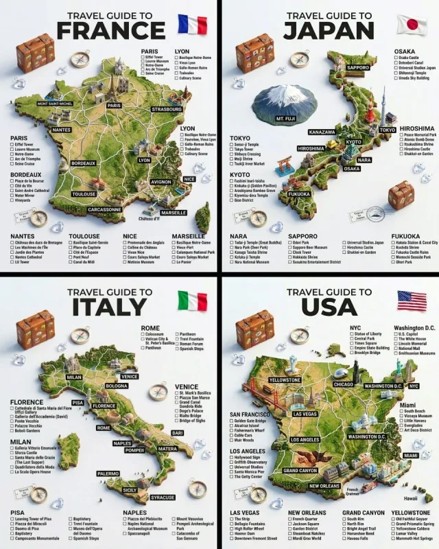 Poster infographic cẩm nang du lịch 3D theo quốc gia