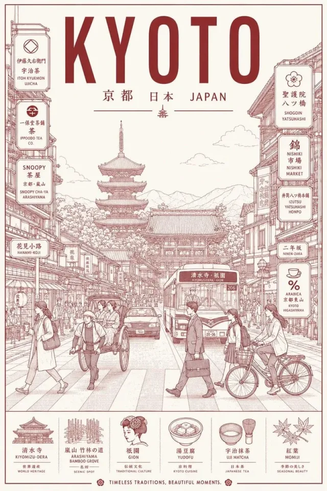 Poster du lịch line-art tối giản cho thành phố bất kỳ