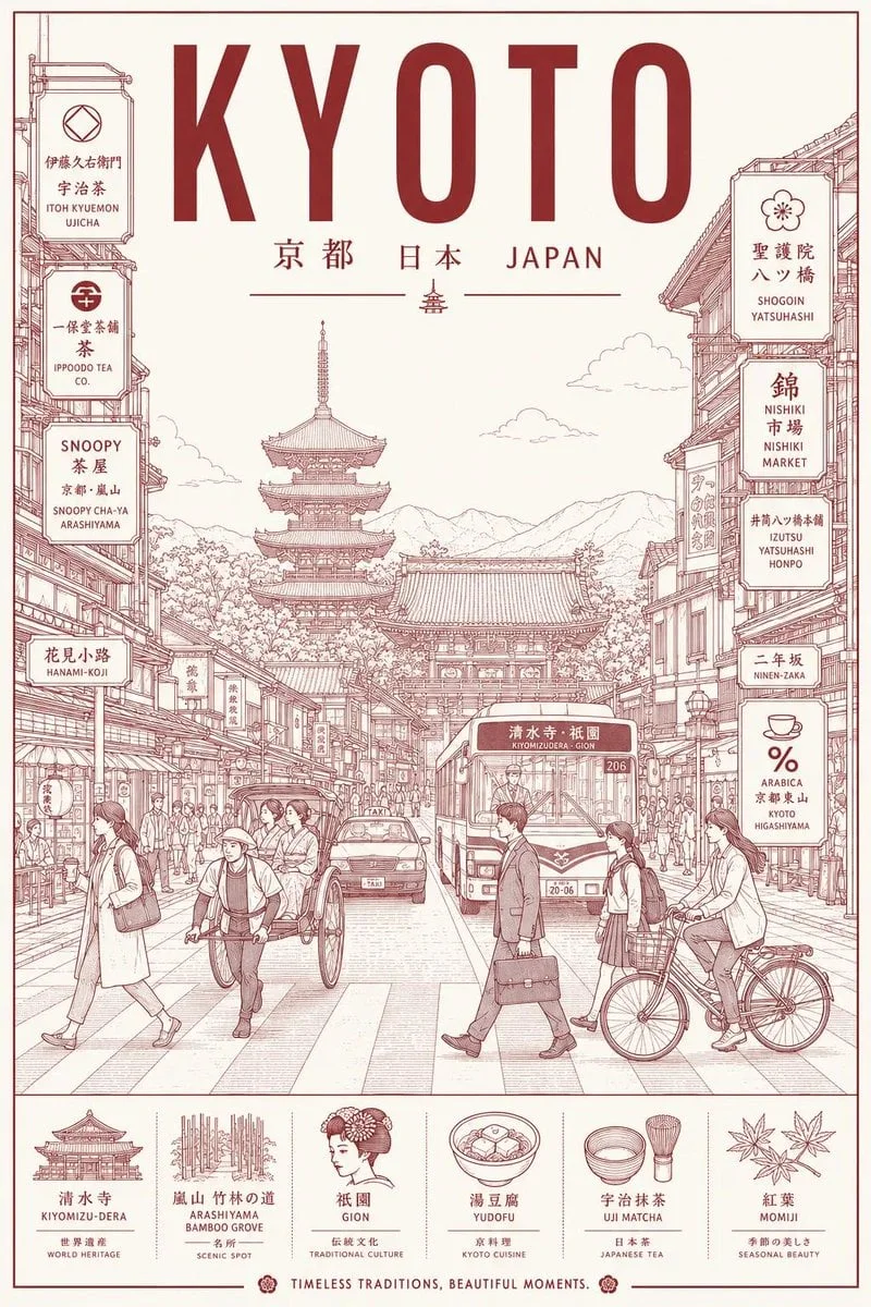 Poster du lịch line-art tối giản cho thành phố bất kỳ