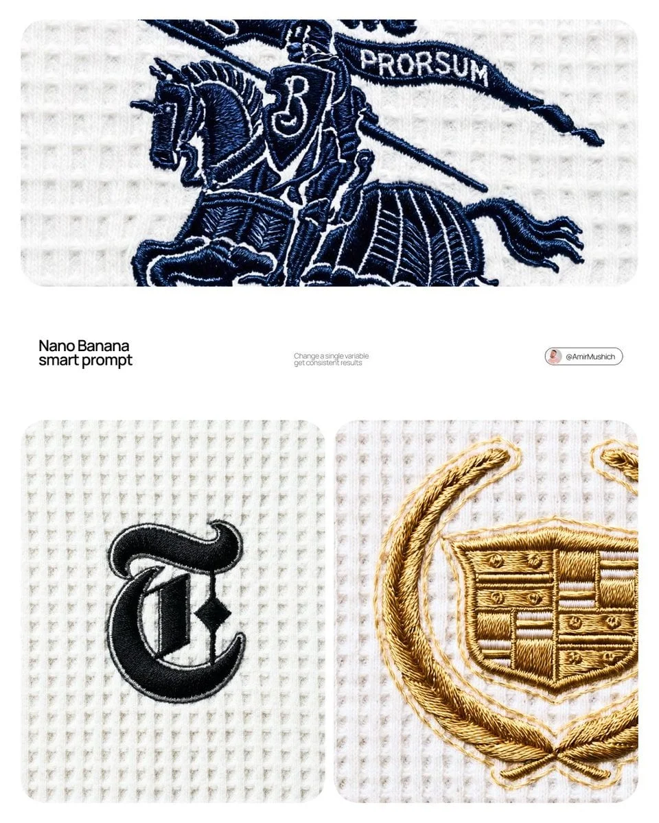 Logo thương hiệu thêu chỉ trên vải - ảnh macro cận cảnh