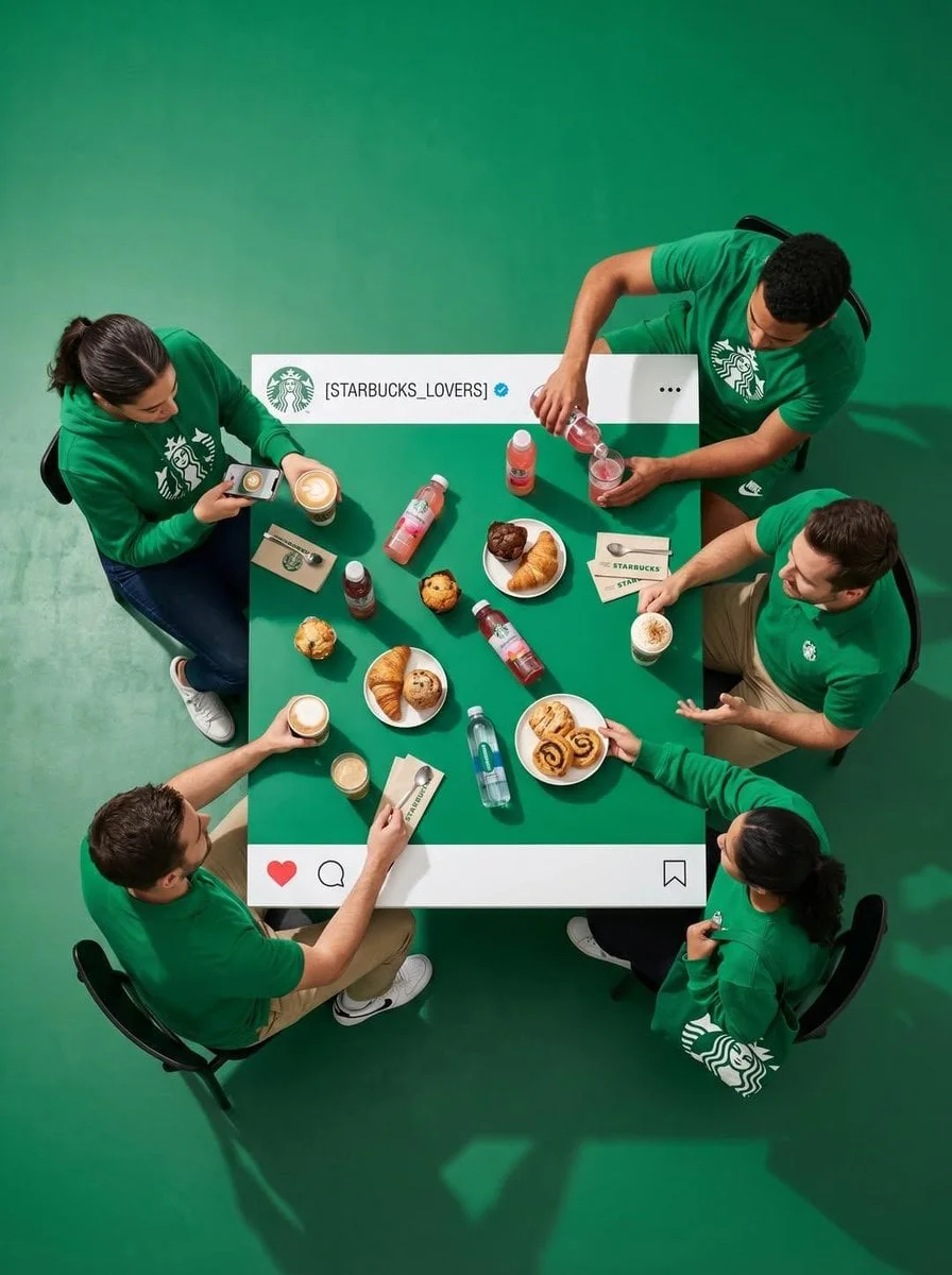 Bàn ăn hoá thành bài đăng Instagram - chụp từ trên xuống