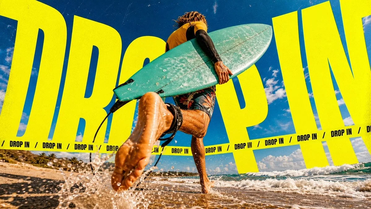 Poster typography neon động lực với góc máy cực thấp