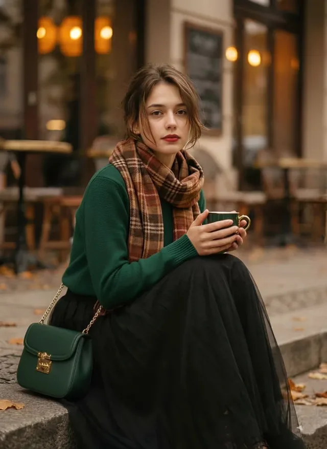 Chân dung thời trang thập niên 70 bên quán cafe mùa thu