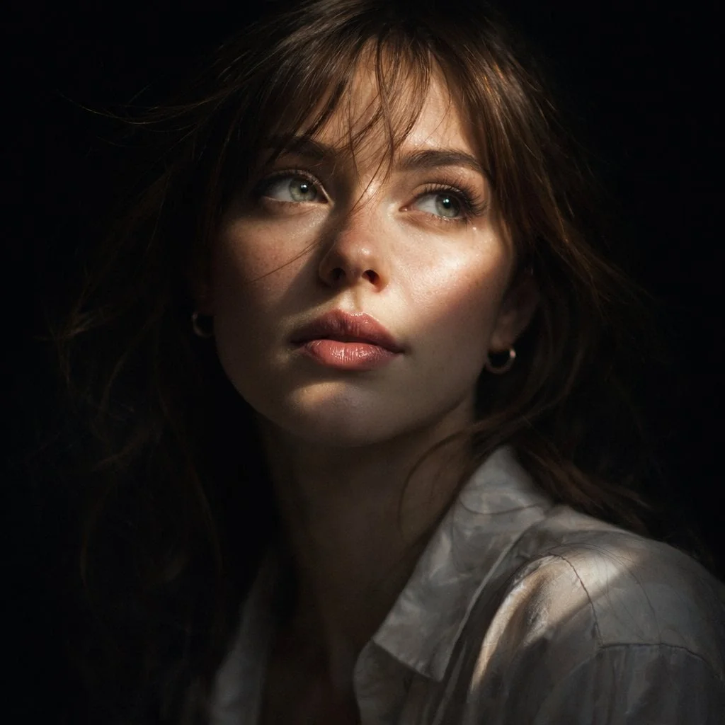 Chân dung chiaroscuro với vệt sáng chéo kịch tính
