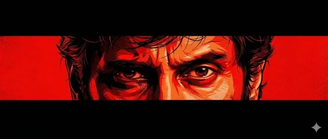Poster đôi mắt qua dải ngang hẹp phong cách graphic novel