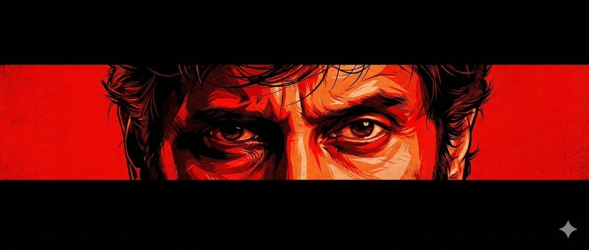 Poster đôi mắt qua dải ngang hẹp phong cách graphic novel