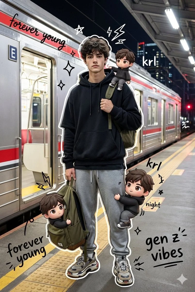 Chân dung ga tàu đêm kèm các phiên bản chibi và doodle