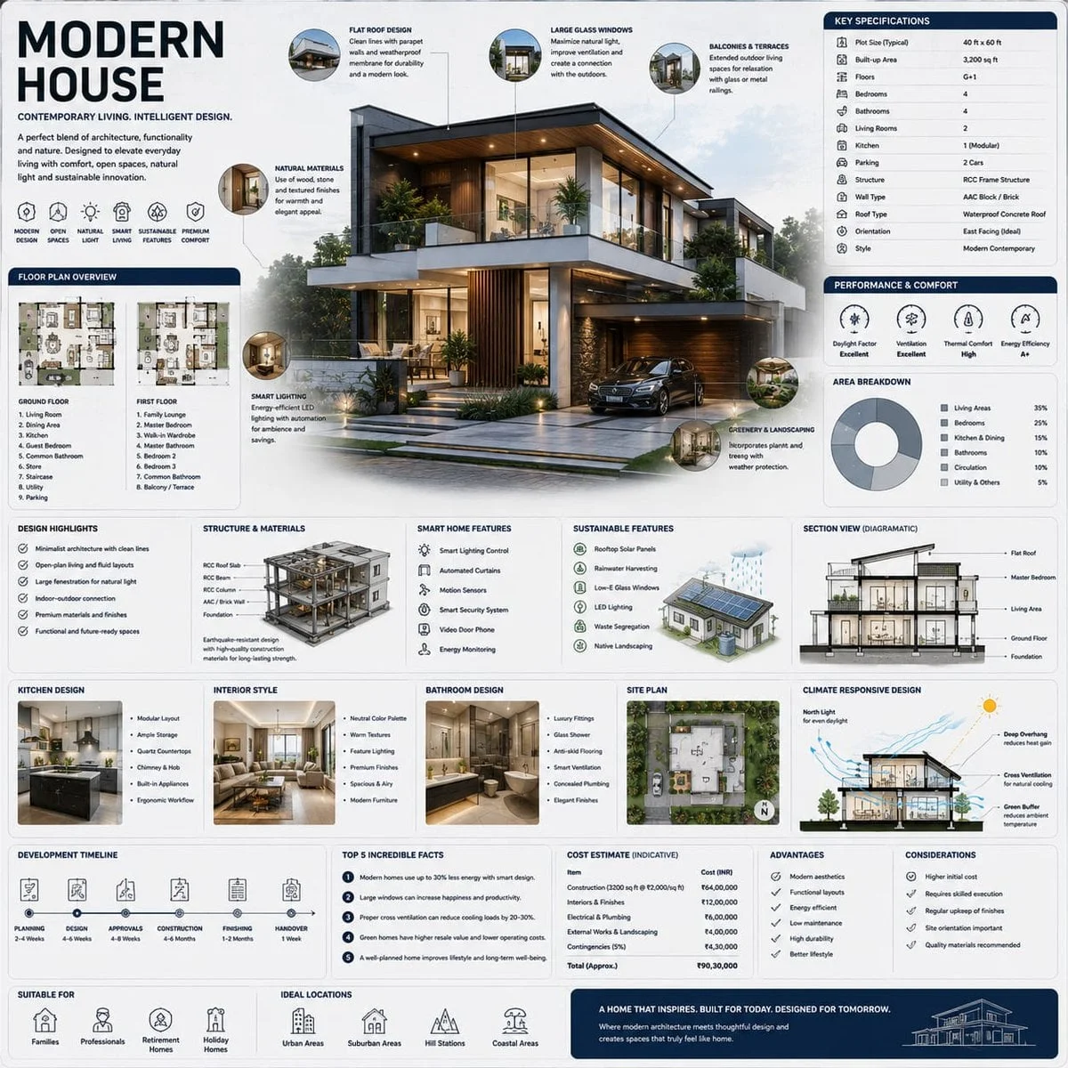 Infographic kiến trúc nhà hiện đại kiểu cẩm nang cao cấp