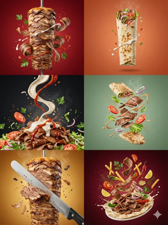 Ảnh đồ ăn doner/kebab bay nổ tung kiểu quảng cáo (6 mẫu)