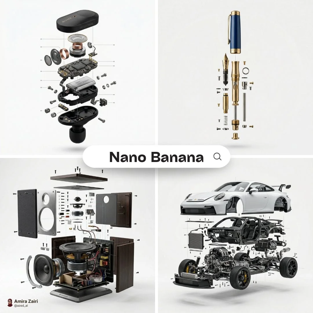 Ảnh sản phẩm exploded view - bung tách linh kiện bay lơ lửng