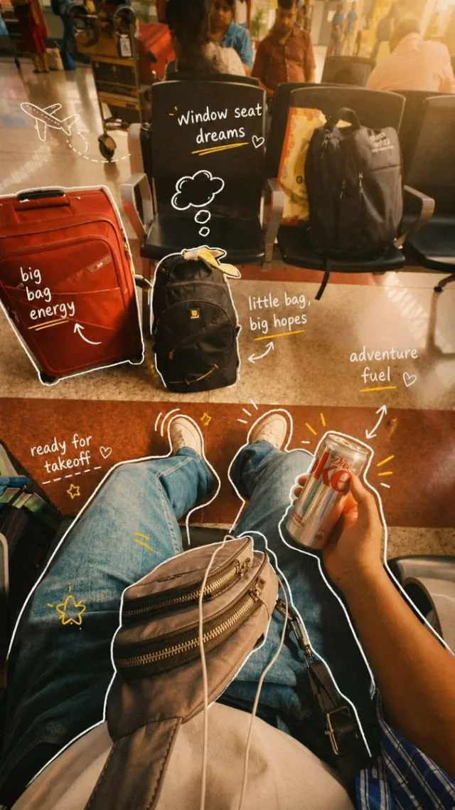 Ảnh POV du lịch sân bay/máy bay kèm doodle scrapbook