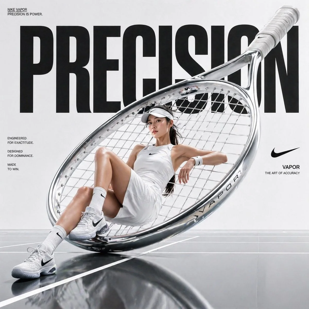 Quảng cáo thể thao với vợt tennis khổng lồ như điêu khắc