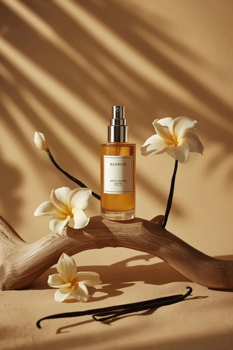Ảnh serum dưỡng da trên gỗ lũa tông sa mạc điện ảnh