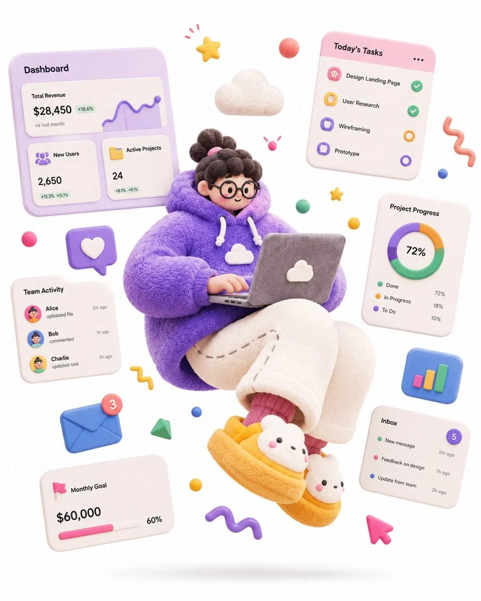 Prompt mascot 3D đất sét mềm cho landing page sản phẩm