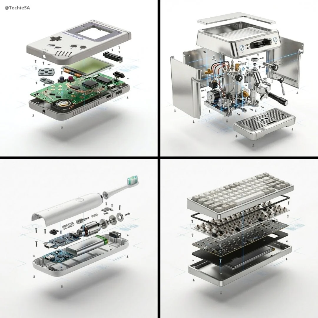 Ảnh sản phẩm phối cảnh phân rã (exploded view) cao cấp
