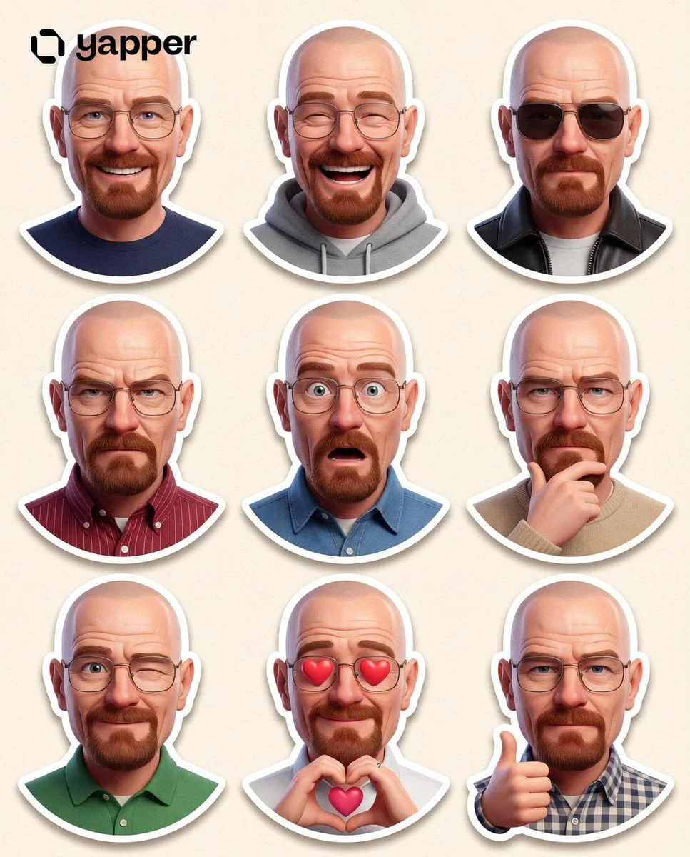 Prompt bộ sticker 3D Pixar - 9 biểu cảm từ ảnh khuôn mặt