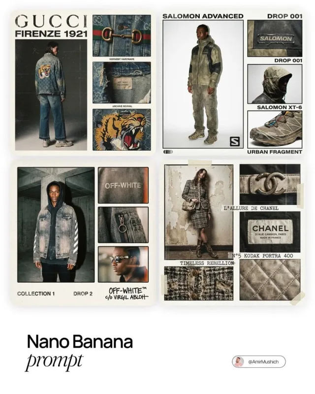 Prompt lookbook thời trang collage phong cách lo-fi film