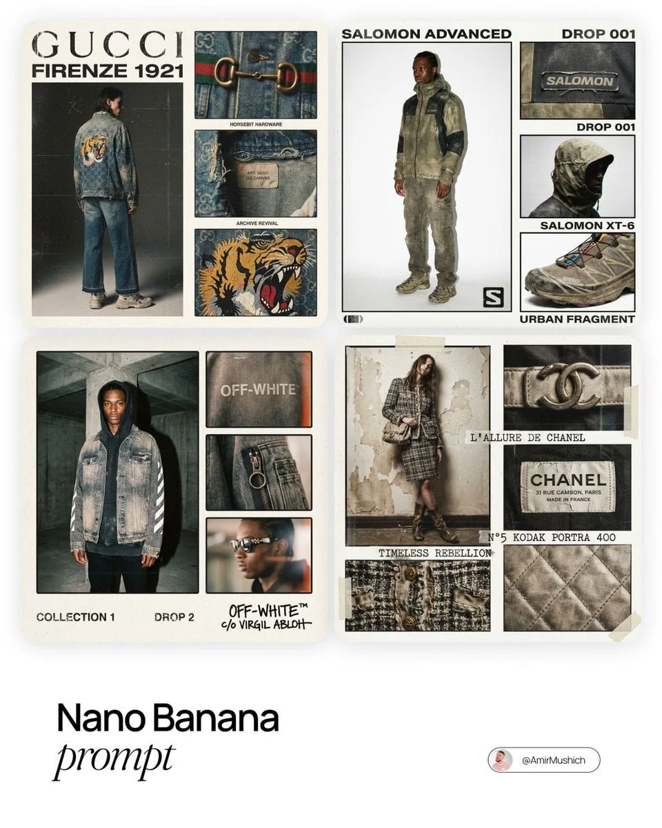 Prompt lookbook thời trang collage phong cách lo-fi film