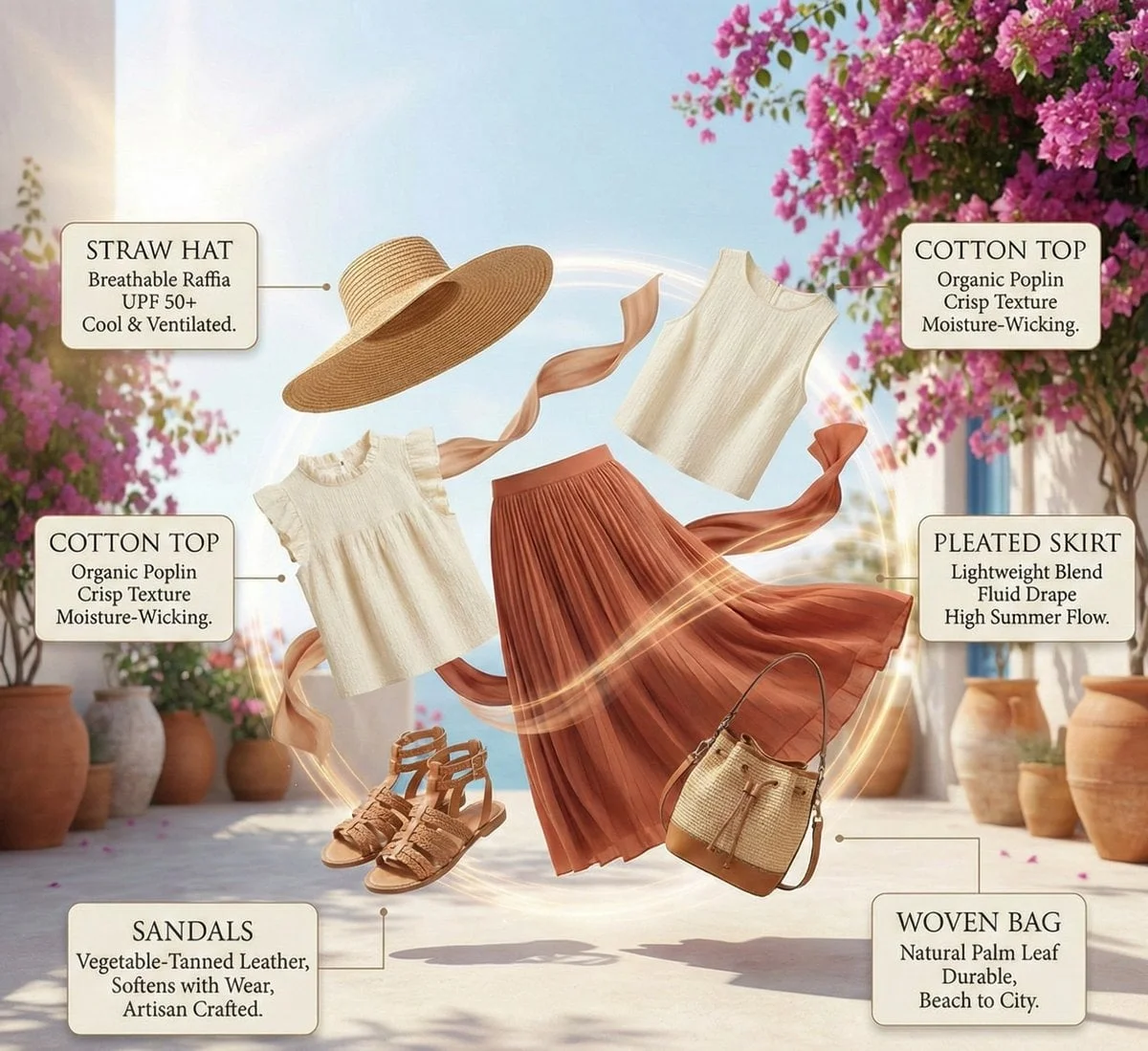 Prompt infographic phối đồ thời trang dạng exploded tròn