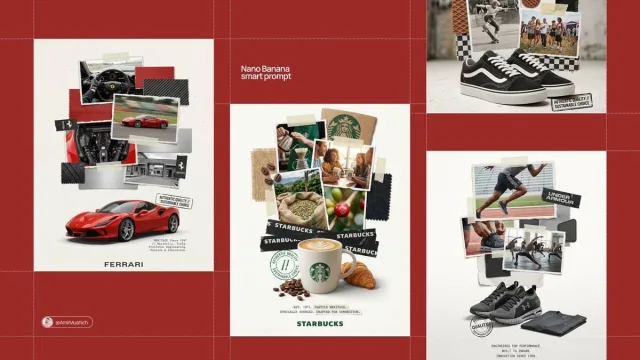 Prompt poster scrapbook sản phẩm với ảnh xé và băng keo