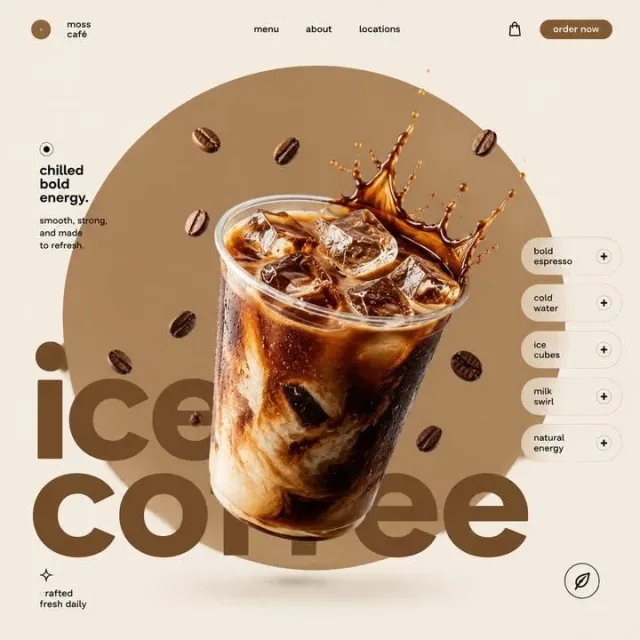 Prompt poster món - đồ uống tối giản kiểu app hiện đại