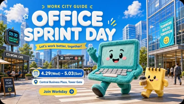 Prompt poster sự kiện lễ hội với mascot bông kiểu mobile