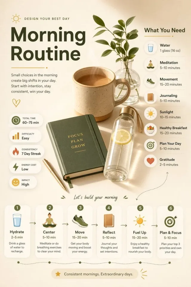 Prompt infographic quy trình/thói quen kiểu editorial