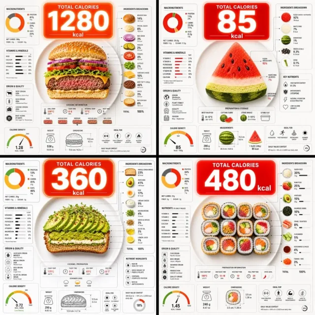 Infographic dinh dưỡng món ăn - calo và thành phần