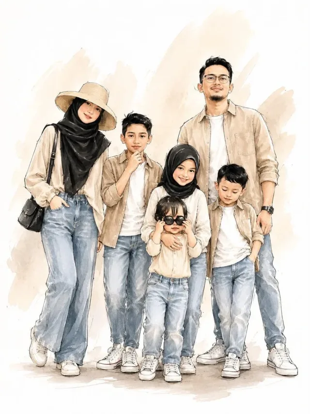 Tranh minh hoạ gia đình phong cách watercolor và ink