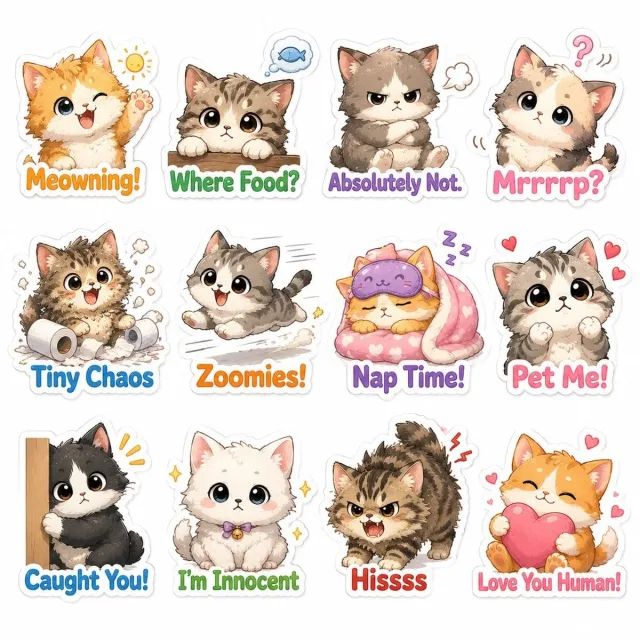 Bộ sticker mèo chibi dễ thương