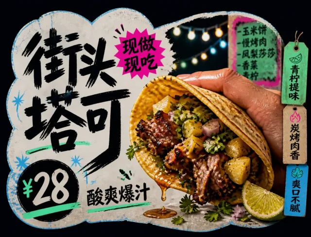 Poster đồ ăn kiểu thẻ cắt nền đen chữ cọ to