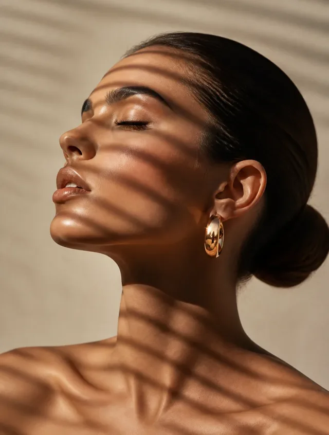 Chân dung beauty ánh sáng gắt bóng mạnh qua rèm