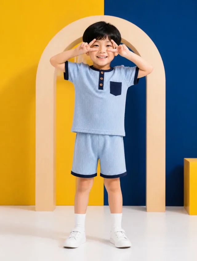 Ảnh thời trang trẻ em nền color-block studio