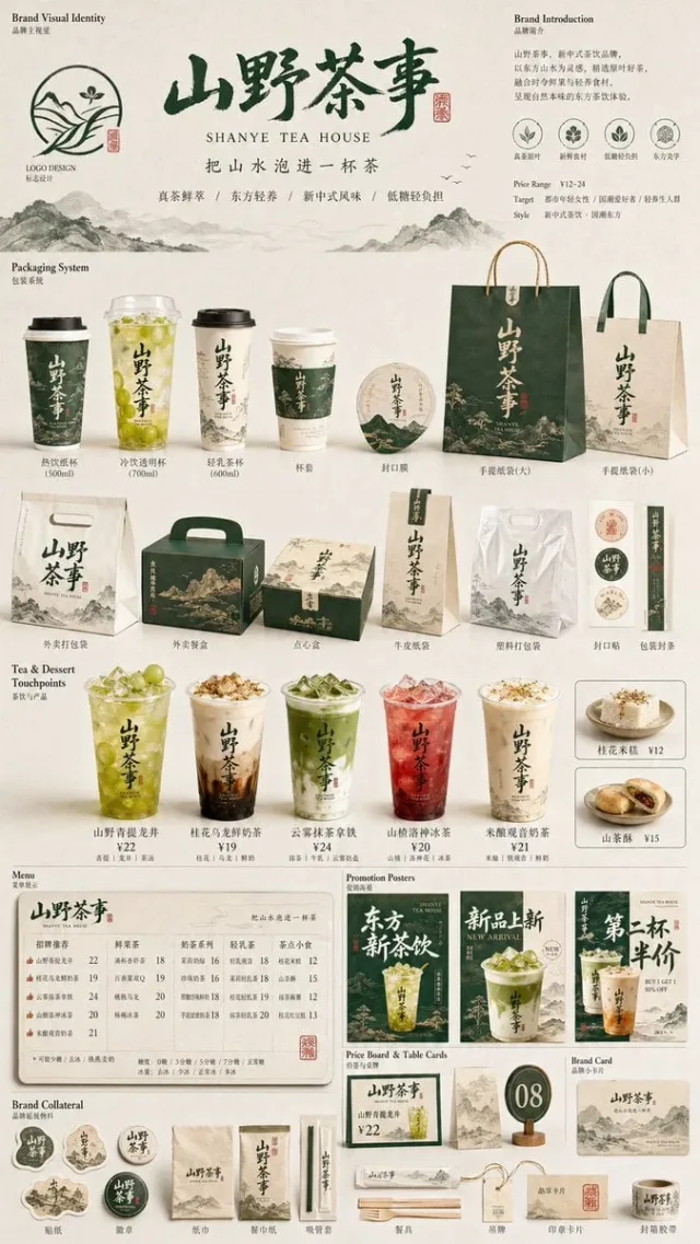Bộ nhận diện thương hiệu F&B - bảng mockup bao bì hệ thống