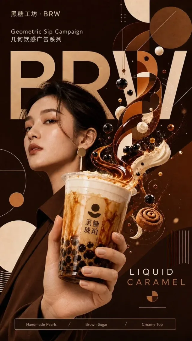 Poster thương hiệu đồ uống - hương vị biến thành hình học